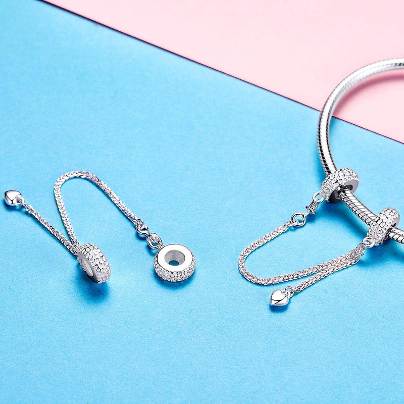 ARTCHARM Heart Safety Chain Charm 925 Sterling Silver Beads fit European Charms Bracelet & Necklace (Love Safety chain) - Image 3